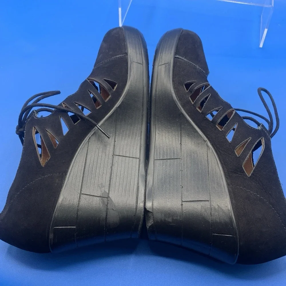 Abeo Women's Black Suede Gillie Laced Wedge - 9.5N NARROW